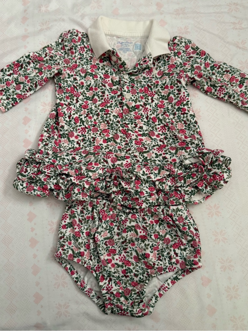 Polo by Ralph Lauren Pink & Green Floral Ruffle Romper